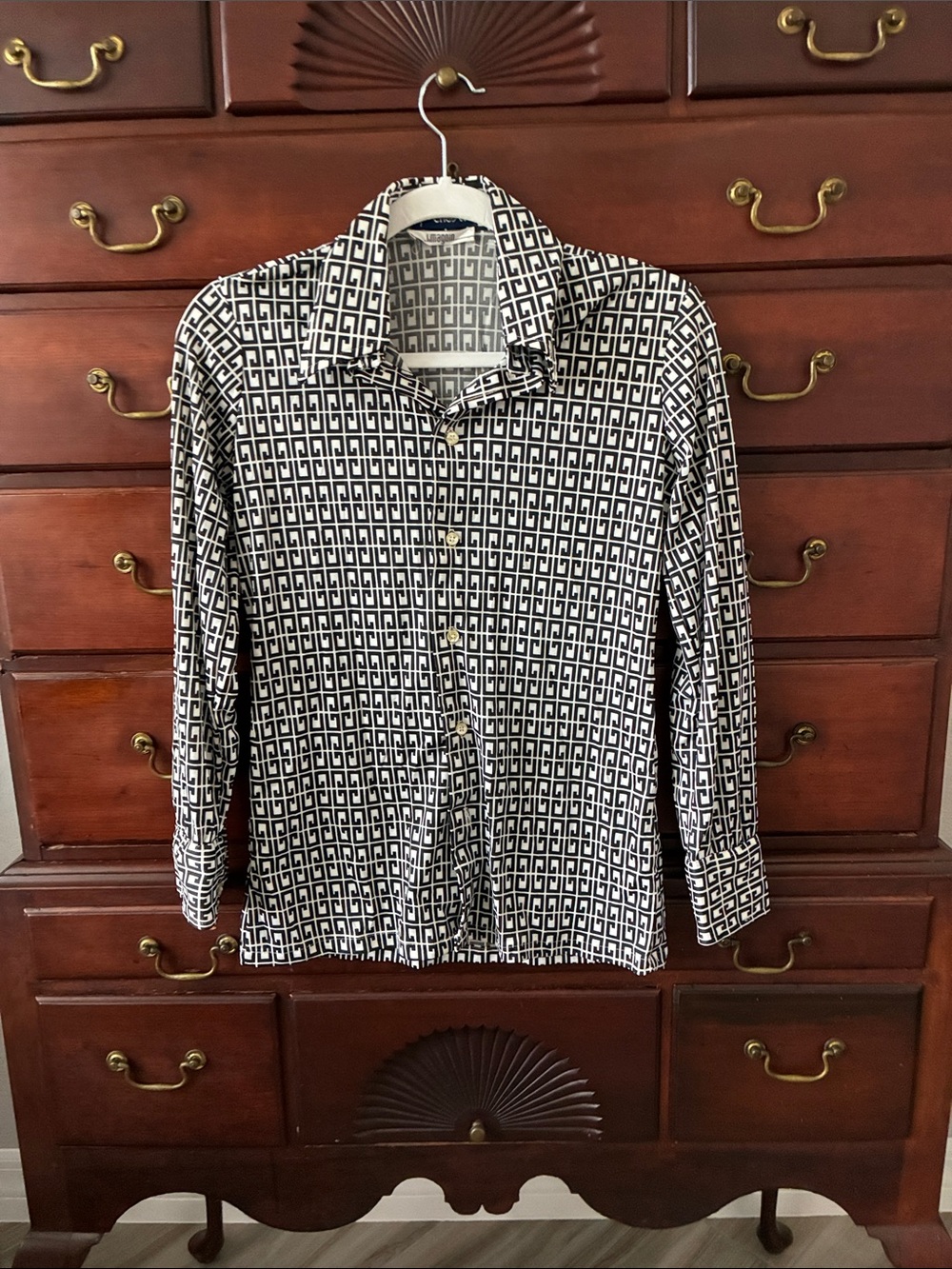 Givenchy Black & White Monogram Button-Up Blouse